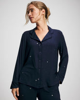 SILVER DEW DROP/NAVY - Cool Nights Long Sleeve Notch Collar with Piped Placket Pajama Top