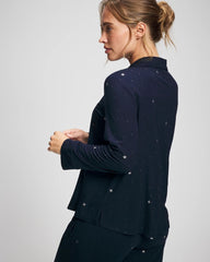 SILVER DEW DROP/NAVY - Cool Nights Long Sleeve Notch Collar with Piped Placket Pajama Top
