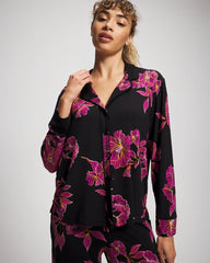 GILDED BLOOMS MAGENTA - Cool Nights Long Sleeve Notch Collar with Piped Placket Pajama Top