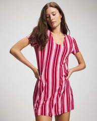 SLEIGHBELL STRIPE RED - Short Sleeve Sleepshirt