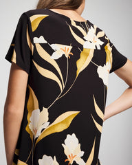 MYSTIC BLOOMS BLACK MID - Short Sleeve Sleepshirt