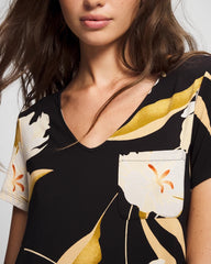 MYSTIC BLOOMS BLACK MID - Short Sleeve Sleepshirt