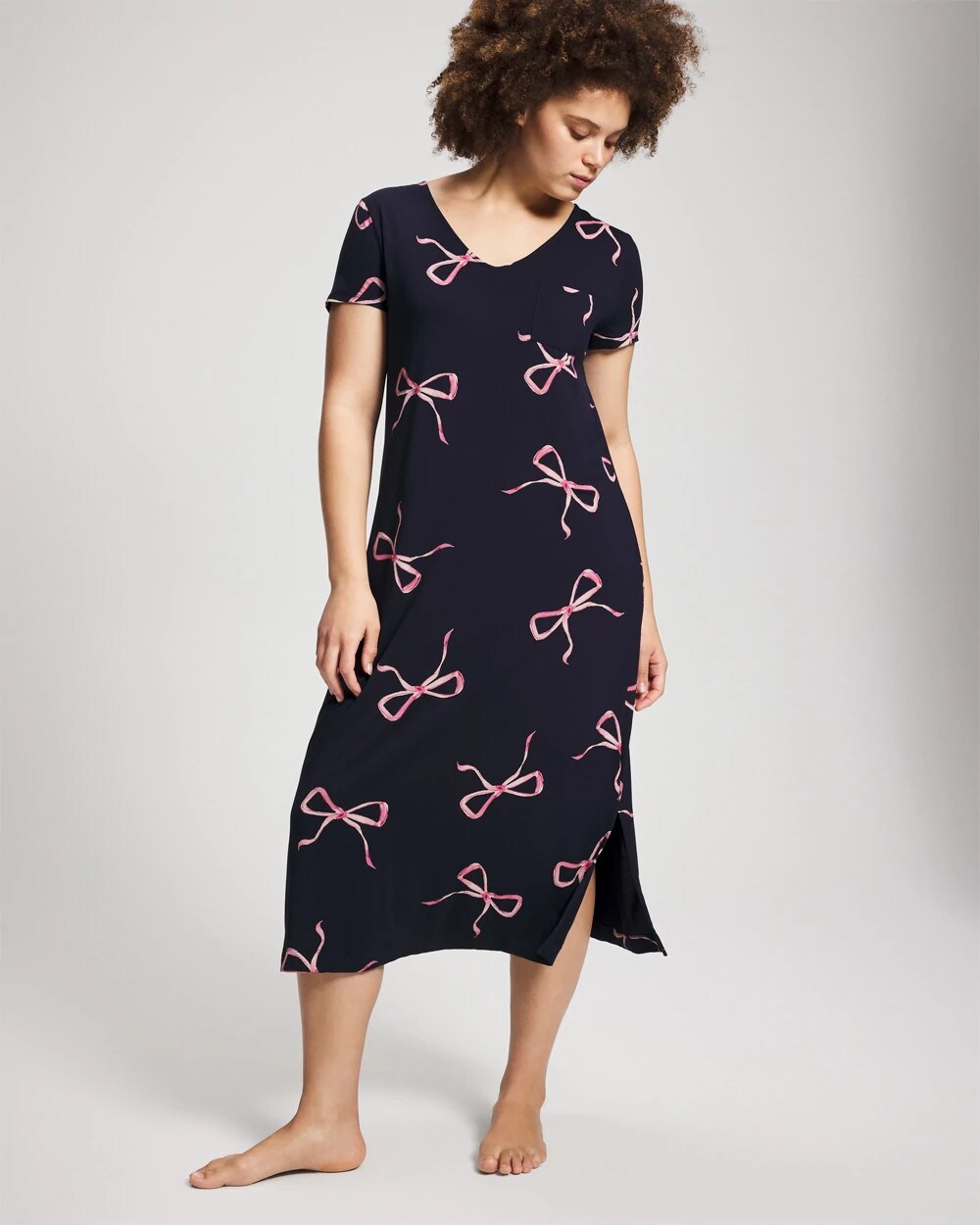 BELOVED BOWS GRAND NAVY - Short Sleeve Long Sleepshirt