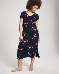 BELOVED BOWS GRAND NAVY - Short Sleeve Long Sleepshirt