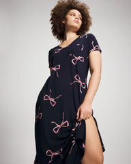 BELOVED BOWS GRAND NAVY - Short Sleeve Long Sleepshirt
