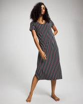 MIDNIGHT STRIPE GREEN JOL - Short Sleeve Long Sleepshirt