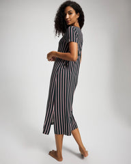 MIDNIGHT STRIPE GREEN JOL - Short Sleeve Long Sleepshirt