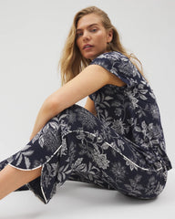 MEANDERING GARDEN NAVY - Piped Crop Pajama Pants