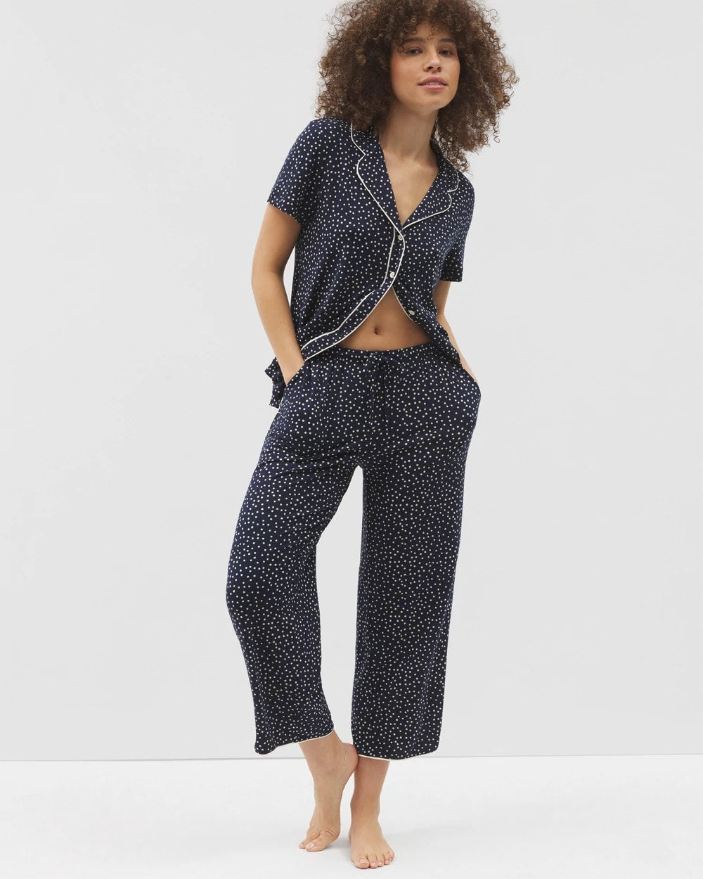DOT OBSESSED NAVY - Piped Crop Pajama Pants
