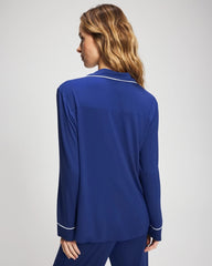 MAJESTY BLUE - Long Sleeve Notch Collar w/ Piped Placket Pajama Top
