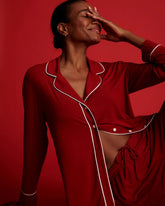PAINT THE TOWN RED - Long Sleeve Notch Collar w/ Piped Placket Pajama Top