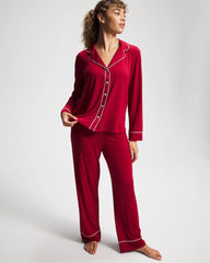 PAINT THE TOWN RED - Long Sleeve Notch Collar w/ Piped Placket Pajama Top