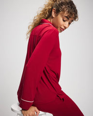 PAINT THE TOWN RED - Long Sleeve Notch Collar w/ Piped Placket Pajama Top