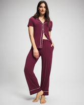 VELVET PLUM - Solid Piped Pajama Pant