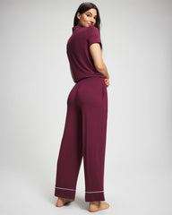 VELVET PLUM - Solid Piped Pajama Pant