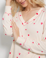 FLOATING HEARTS CHAMPAGNE - Long-Sleeve V-Neck Pajama Top
