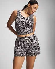 DIVINE LEOPARD TAUPE - Curved Hem Pajama Shorts