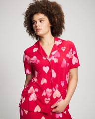 WHOLE LOTTA LOVE RED - Short Sleeve Notch Collar Pajama Top