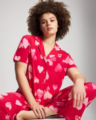 WHOLE LOTTA LOVE RED - Short Sleeve Notch Collar Pajama Top