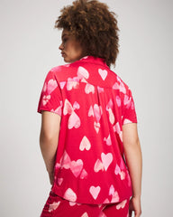 WHOLE LOTTA LOVE RED - Short Sleeve Notch Collar Pajama Top