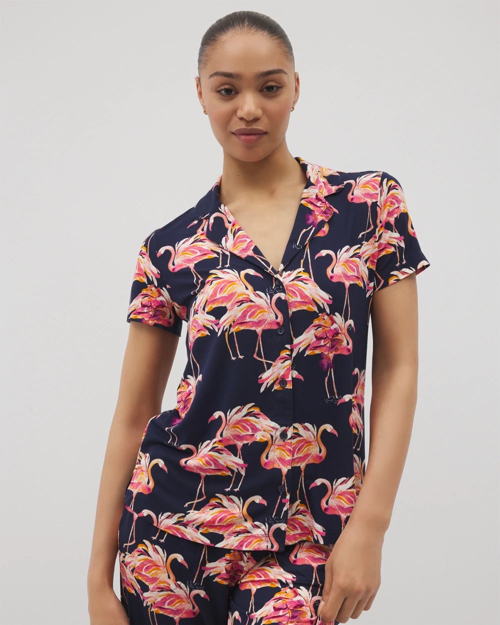 PARTY LIKE A FLOCK STAR N - Short Sleeve Notch Collar Pajama Top