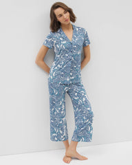 SHOW OFF PAISLEY COCONUT - Short Sleeve Notch Collar Pajama Top