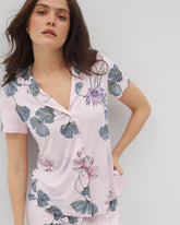 FLORAL HAVEN SUGAR COATED - Short Sleeve Notch Collar Pajama Top