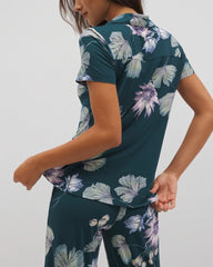 HAVEN BOTANICAL DARK SEA - Short Sleeve Notch Collar Pajama Top