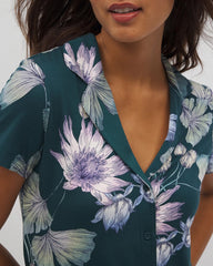 HAVEN BOTANICAL DARK SEA - Short Sleeve Notch Collar Pajama Top
