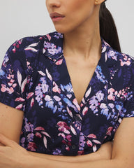 BLOOM BRIGHTLY NAVY - Short Sleeve Notch Collar Pajama Top
