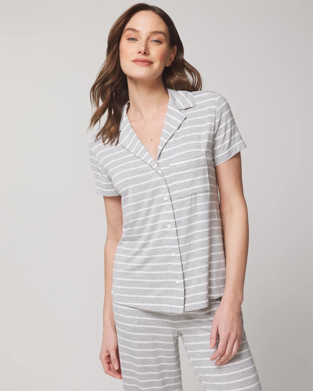 FUNDAMENTAL M HTHR OPAL G - Short Sleeve Notch Collar Pajama Top