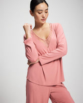 ANTIQUE PINK - Lace Long Sleeve Pajama Top