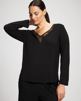 BLACK - Lace Long Sleeve Pajama Top