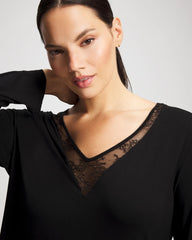 BLACK - Lace Long Sleeve Pajama Top