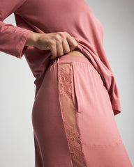 ANTIQUE PINK - Lace Relaxed Wide Leg Pajama Pant