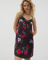 RHAPSODY FLORA BLACK - Lace Trim Chemise