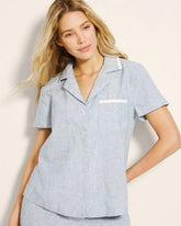 IDYLLIC BLUE CROSSDYE - Short-Sleeve Notch Collar Pajama Top