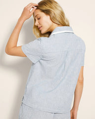 IDYLLIC BLUE CROSSDYE - Short-Sleeve Notch Collar Pajama Top