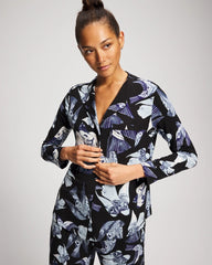 WHIMSICAL WINGS BLK MID - Piped Long-Sleeve Notch Pajama Top
