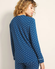 CELEBRATED DOT BLUE - Piped Long-Sleeve Notch Pajama Top