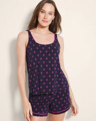 GEO FLEUR NAVY - Pajama Tank With Piping