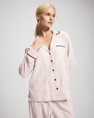 STOCKING STRIPE VERT PINK - Long-Sleeve Notch Collar Pajama Top