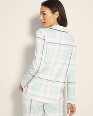 SNUGGLE UP PLAID GREEN - Long-Sleeve Notch Collar Pajama Top