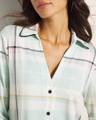 SNUGGLE UP PLAID GREEN - Long-Sleeve Notch Collar Pajama Top