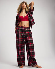 MAD FOR PLAID BLACK - Velvet Piped Relaxed Pajama Pant