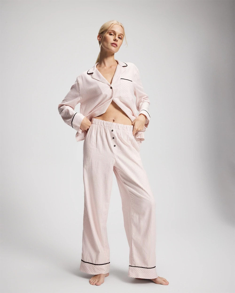 STOCKING STRIPE VERT PINK - Velvet Piped Relaxed Pajama Pant