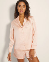 PIN STRIPE VERTICAL PEACH - Long-Sleeve Notch Collar Pajama Top