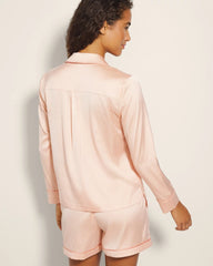 PIN STRIPE VERTICAL PEACH - Long-Sleeve Notch Collar Pajama Top