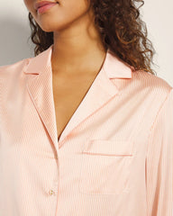 PIN STRIPE VERTICAL PEACH - Long-Sleeve Notch Collar Pajama Top