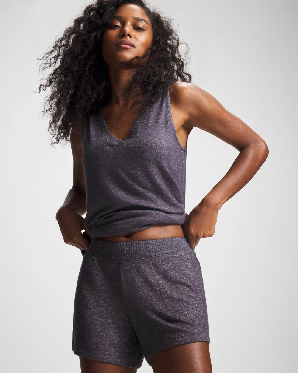 GRAY INK/PEARLED IVORY - CozyLuxe Pajama Short